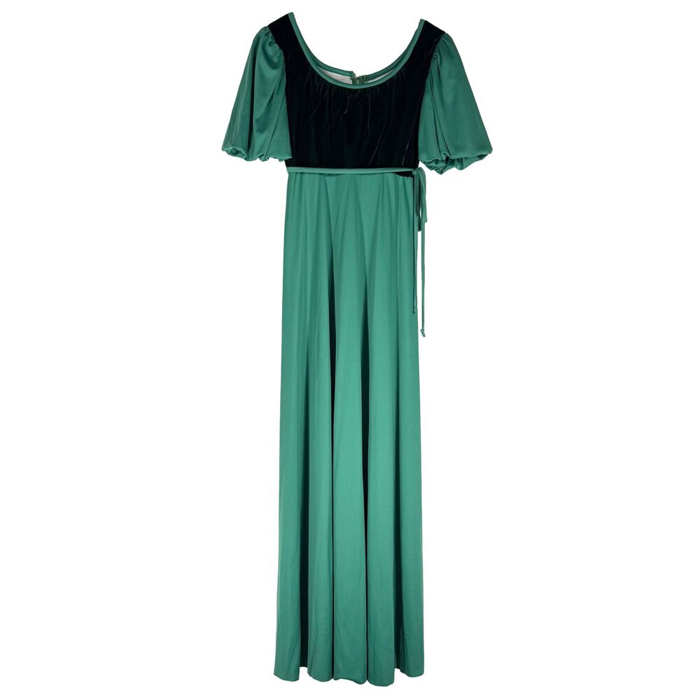 Vintage House of Bianchi Velvet Bodice Empire Waist Maxi Dress Green 60s 70s